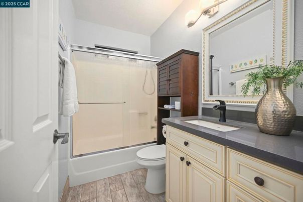 Bathroom, Glass Shower, Interior, Wood Texture Flooring