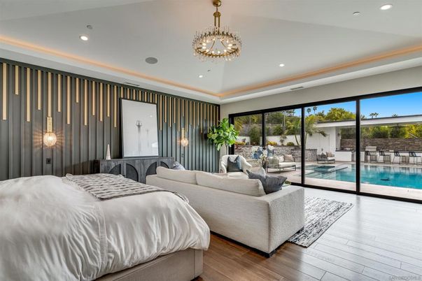 Bedroom, Interior, Pendant Lights, Recessed Lighting, Wood Texture Flooring