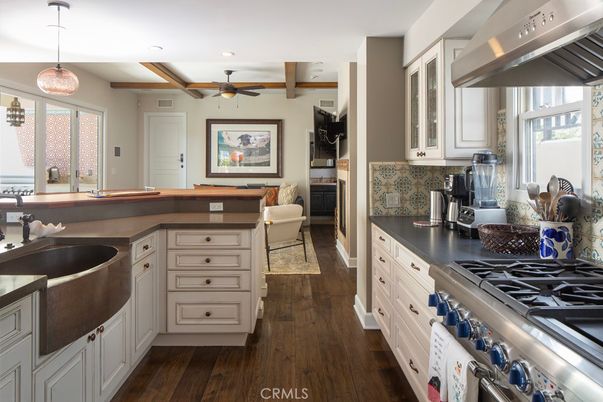 Interior, Kitchen, Pendant Lights, Recessed Lighting, Wooden Beams, Wood Texture Flooring