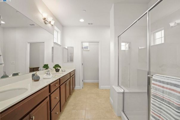Bathroom, Dual Sink Vanities, Glass Shower, Interior, Recessed Lighting