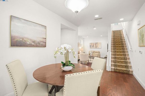 Dining room, Interior, Recessed Lighting, Wood Texture Flooring