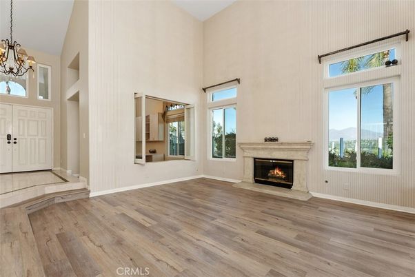 Chandelier, Empty room, Fireplace, Interior, Wood Texture Flooring
