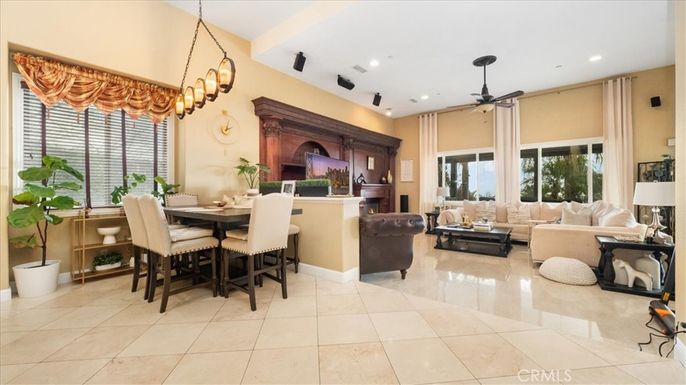 Chandelier, Dining room, Fireplace, Interior, Living room, Pendant Lights, Recessed Lighting