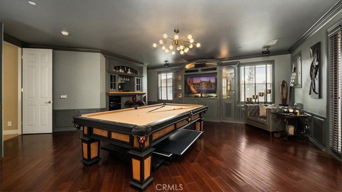 Billiard Table, Game Room, Interior, Recessed Lighting, Wood Texture Flooring