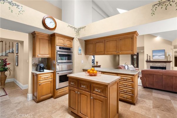Fireplace, Interior, Kitchen, Living room, Stainless Steel Appliances