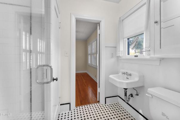 Bathroom, Glass Shower, Interior, Wood Texture Flooring