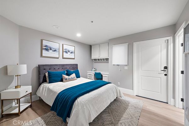 Bedroom, Interior, Recessed Lighting, Wood Texture Flooring