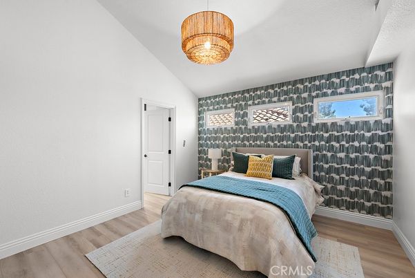 Bedroom, Interior, Pendant Lights, Wood Texture Flooring
