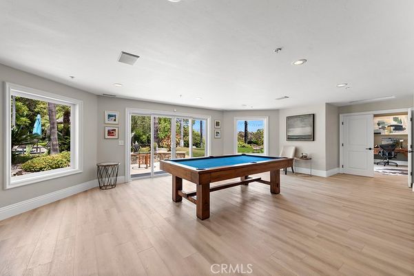 Billiard Table, Game Room, Interior, Recessed Lighting, Wood Texture Flooring