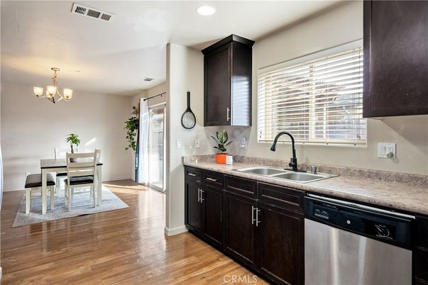 Chandelier, Dining room, Interior, Kitchen, Recessed Lighting, Wood Texture Flooring