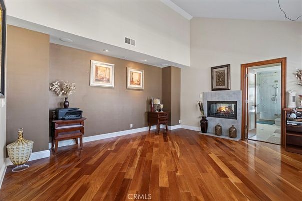 Fireplace, Interior, Recessed Lighting, Wood Texture Flooring