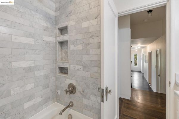 Bathroom, Interior, Marble Walls, Wood Texture Flooring