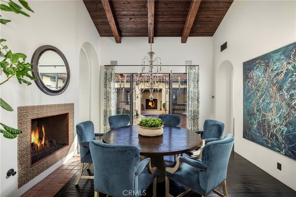 Dining room, Fireplace, Interior, Pendant Lights, Wooden Beams, Wooden Ceilings