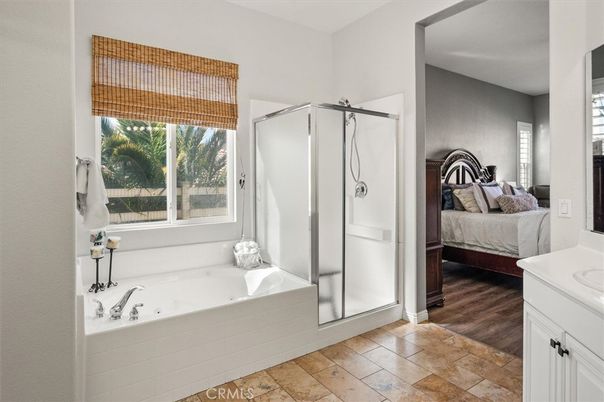 Bathroom, Bedroom, Glass Shower, Interior, Wood Texture Flooring