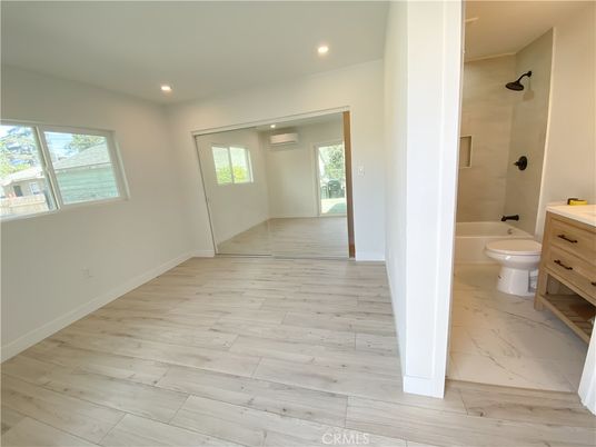 Bathroom, Interior, Marble, Recessed Lighting, Wood Texture Flooring