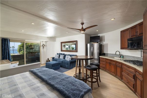 Interior, Kitchen, Living room, Recessed Lighting, Stainless Steel Appliances, Wood Texture Flooring