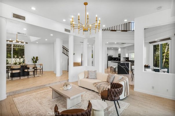 Dining room, Interior, Kitchen, Living room, Pendant Lights, Recessed Lighting, Wood Texture Flooring