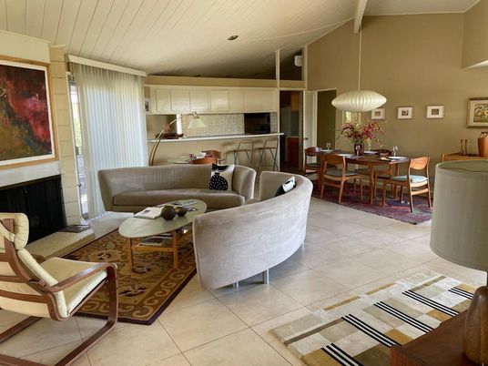Dining room, Fireplace, Interior, Kitchen, Living room, Pendant Lights