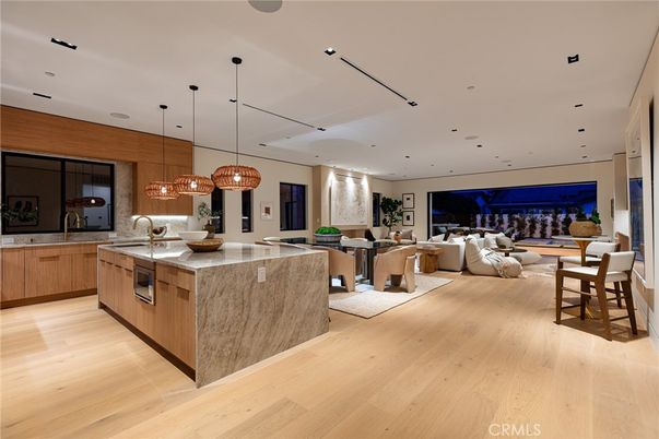 Dining room, Interior, Kitchen, Living room, Pendant Lights, Recessed Lighting, Wood Texture Flooring