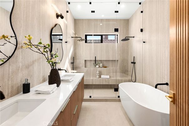 Bathroom, Dual Sink Vanities, Free Standing Baths, Interior, Pendant Lights, Recessed Lighting
