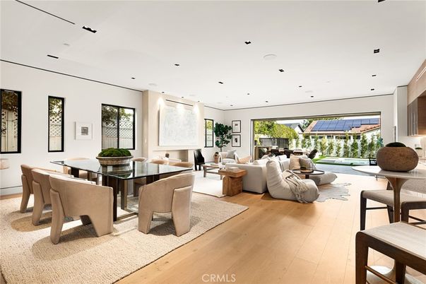 Dining room, Interior, Living room, Recessed Lighting, Wood Texture Flooring