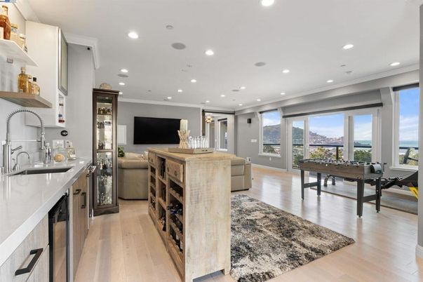 Game Room, Interior, Kitchen, Living room, Recessed Lighting, Water, Wood Texture Flooring