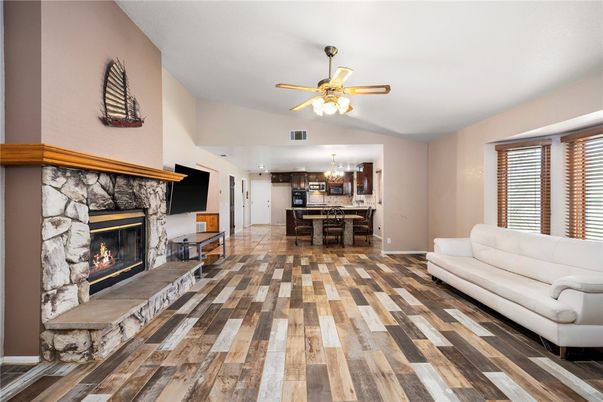 Chandelier, Dining room, Fireplace, Interior, Wood Texture Flooring