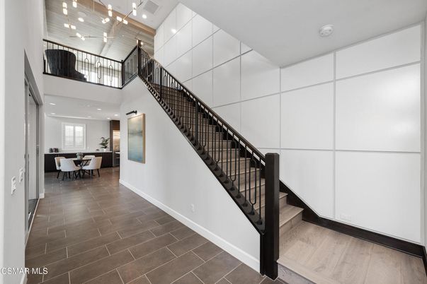 Dining room, Interior, Pendant Lights, Recessed Lighting, Wood Texture Flooring