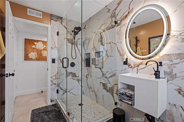 Bathroom, Glass Shower, Interior, Marble Walls
