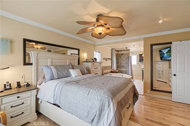 Bathroom, Bedroom, Glass Shower, Interior, Recessed Lighting, Wood Texture Flooring