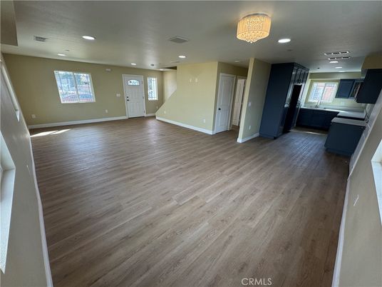Empty room, Interior, Kitchen, Recessed Lighting, Wood Texture Flooring