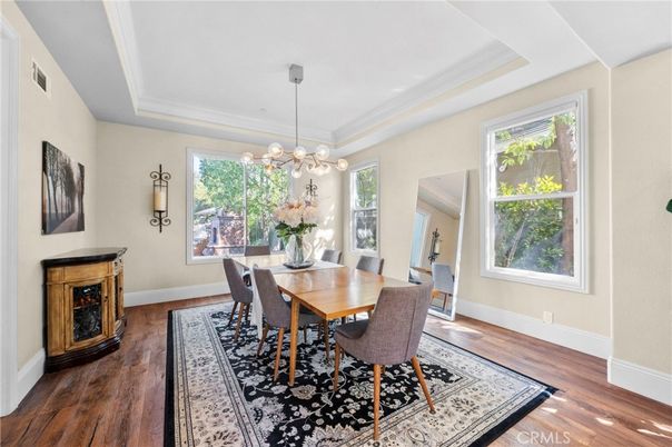 Dining room, Interior, Pendant Lights, Wood Texture Flooring