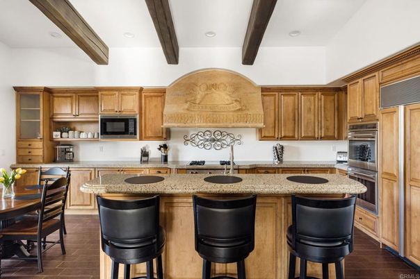Interior, Kitchen, Recessed Lighting, Stainless Steel Appliances, Wooden Beams, Wood Texture Flooring