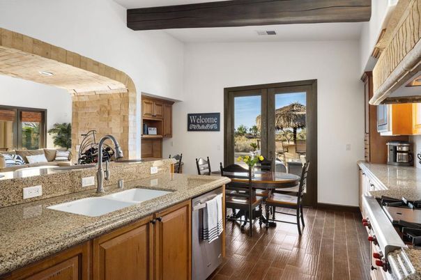 Dining room, Interior, Kitchen, Stone Walls, Wooden Beams, Wood Texture Flooring