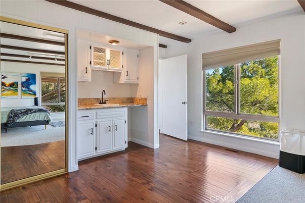 Bedroom, Interior, Recessed Lighting, Wooden Beams, Wood Texture Flooring
