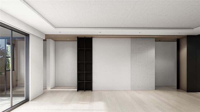 Empty room, Interior, Recessed Lighting, Wood Texture Flooring
