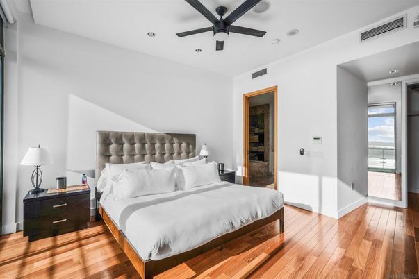 Bedroom, Interior, Recessed Lighting, Wood Texture Flooring