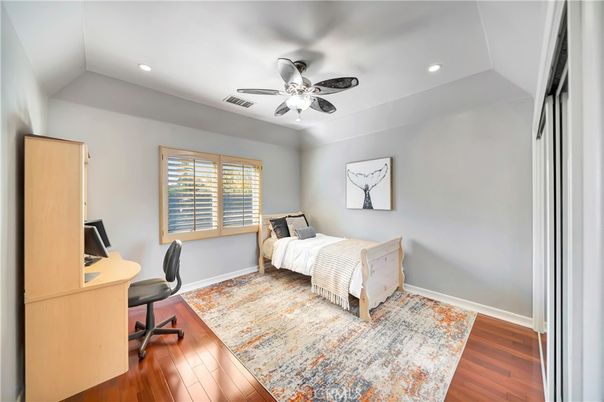 Bedroom, Home Office, Interior, Recessed Lighting, Wood Texture Flooring