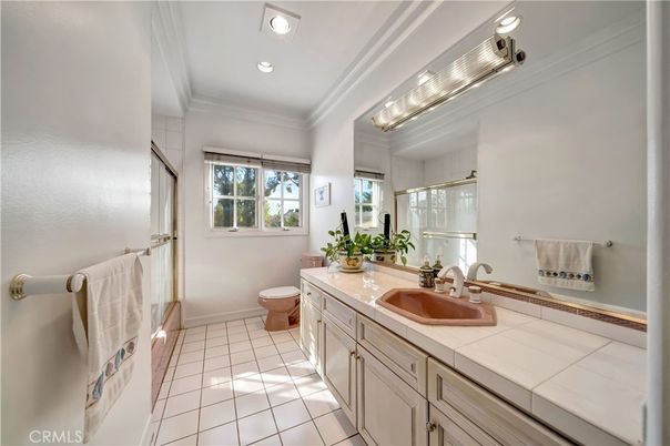 Bathroom, Dual Sink Vanities, Interior, Recessed Lighting, Tile Countertops
