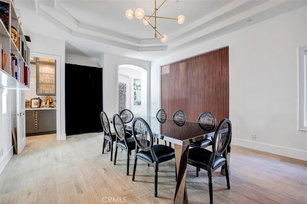 Dining room, Interior, Pendant Lights, Wood Texture Flooring
