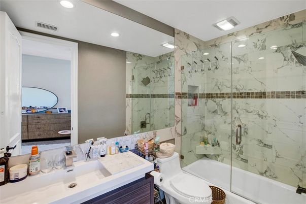 Bathroom, Glass Shower, Interior, Marble Walls, Recessed Lighting