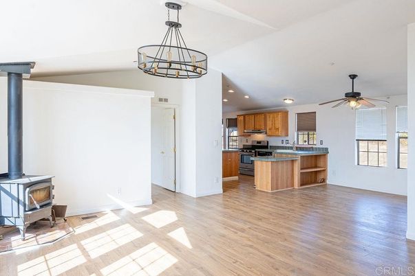 Chandelier, Interior, Kitchen, Pendant Lights, Recessed Lighting, Wood Texture Flooring