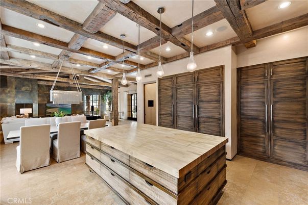 Dining room, Interior, Kitchen, Pendant Lights, Recessed Lighting, Wooden Beams