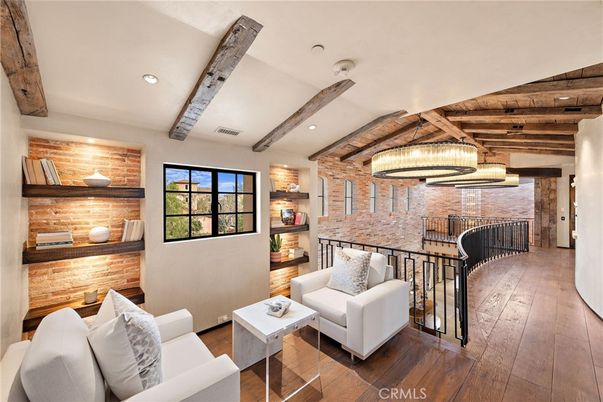 Chandelier, Interior, Living room, Pendant Lights, Recessed Lighting, Stone Walls, Wooden Beams, Wooden Ceilings, Wood Texture Flooring