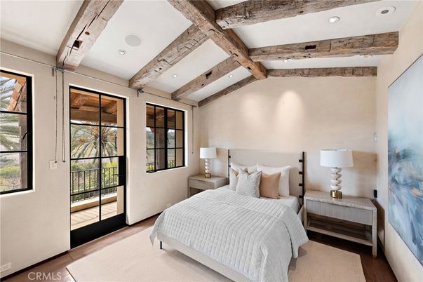 Bedroom, Interior, Recessed Lighting, Wooden Beams, Wood Texture Flooring