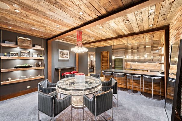 Dining room, Interior, Pendant Lights, Recessed Lighting, Wooden Ceilings