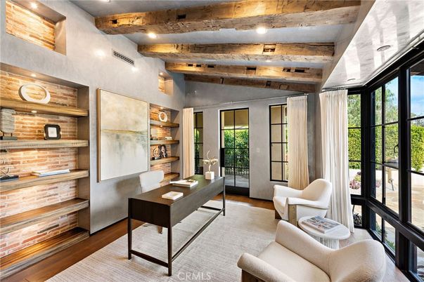 Home Office, Interior, Recessed Lighting, Wooden Beams, Wood Texture Flooring
