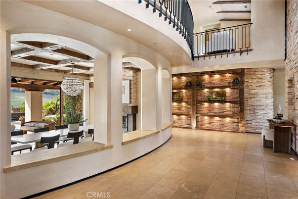 Chandelier, Dining room, Interior, Recessed Lighting, Stone Walls