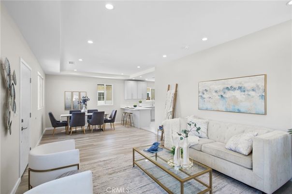 Dining room, Interior, Kitchen, Living room, Recessed Lighting, Wood Texture Flooring