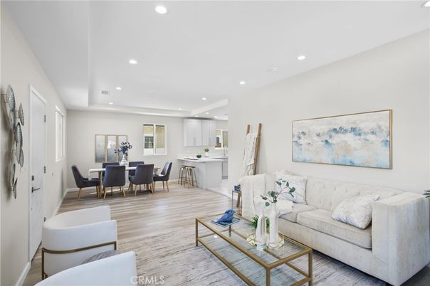 Dining room, Interior, Kitchen, Living room, Recessed Lighting, Wood Texture Flooring